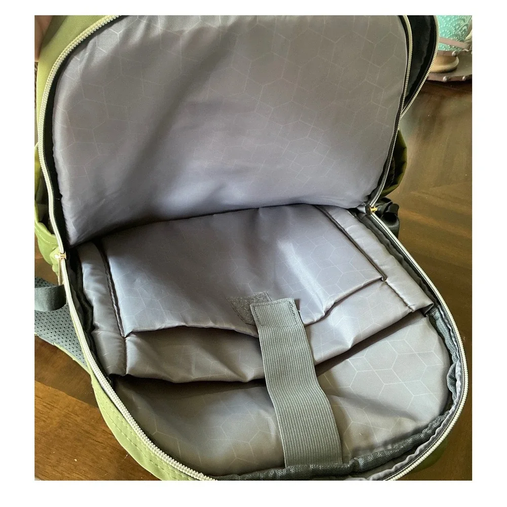 Modoker Laptop Backpack Quilted Olive Green USB Charging Port Large Professional